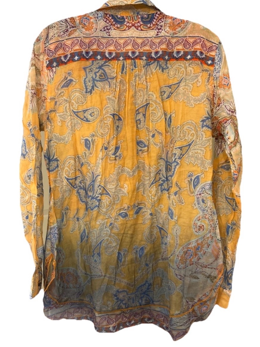 Soft Surroundings Ombre Paisley Boho Blouse Velvet Trim Button Front M - Picture 4 of 8